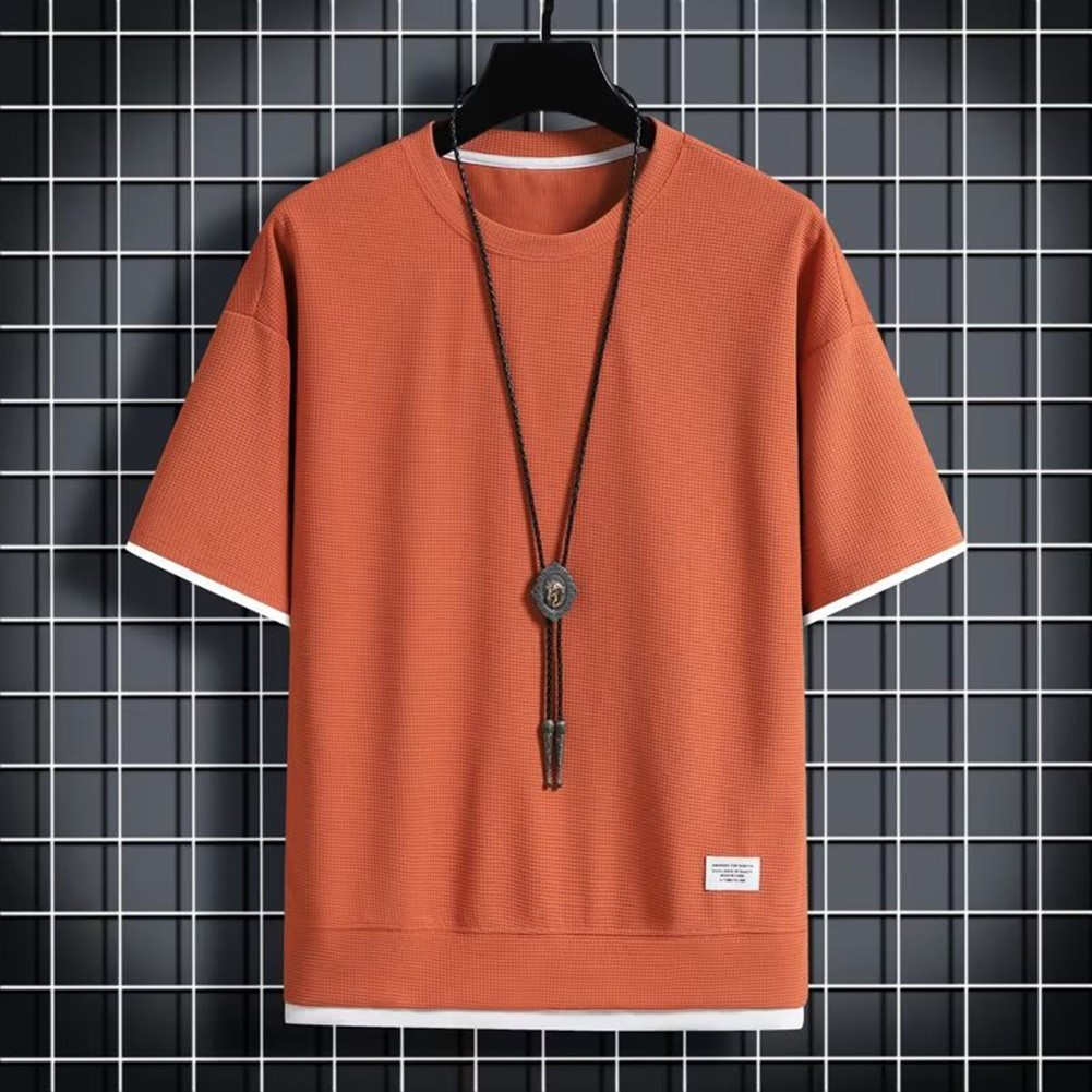 Simple Streetwear Men's Short Sleeve T shirt Loose Fit Solid Color Casual - Picture 17 of 17