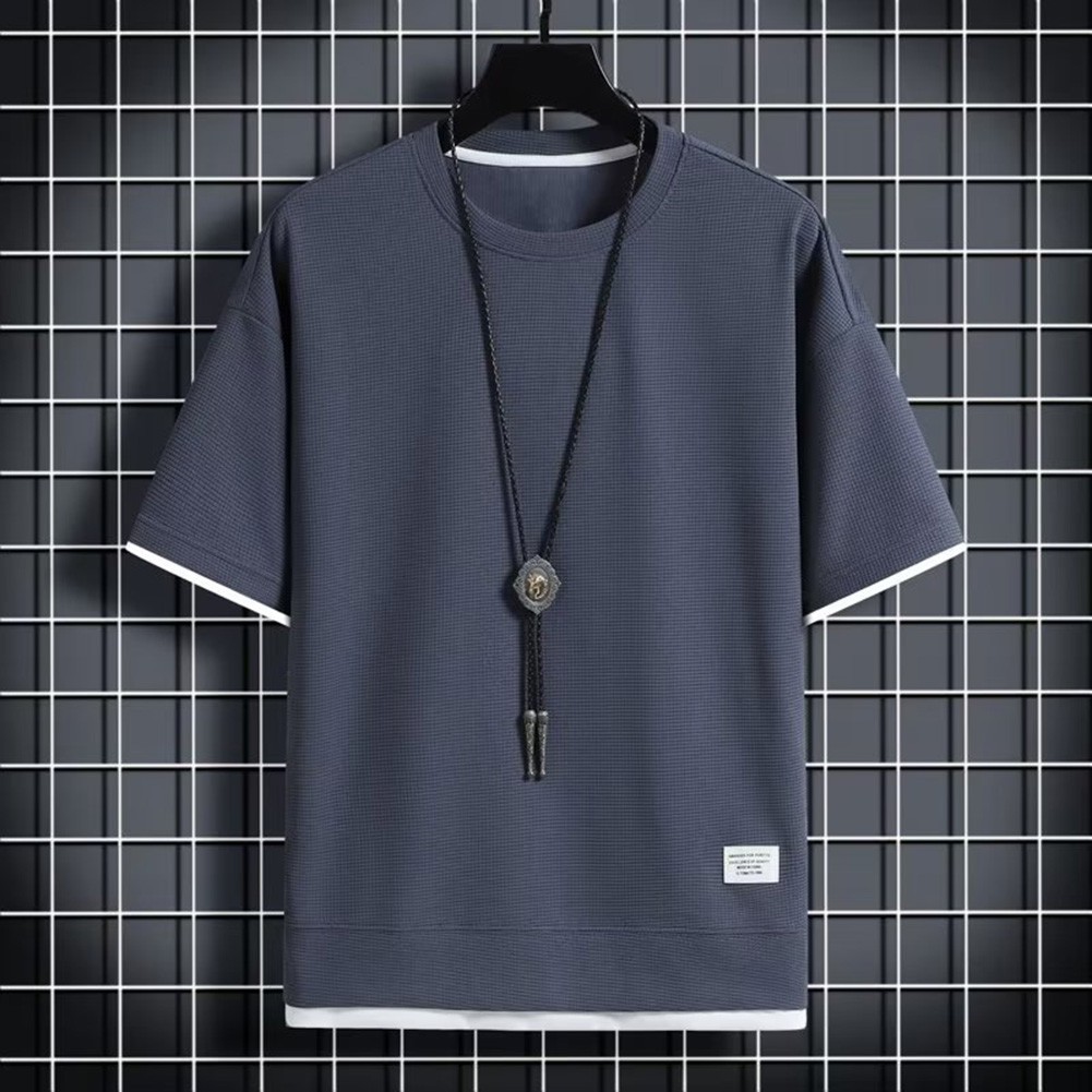 Simple Streetwear Men's Short Sleeve T shirt Loose Fit Solid Color Casual - Picture 14 of 17