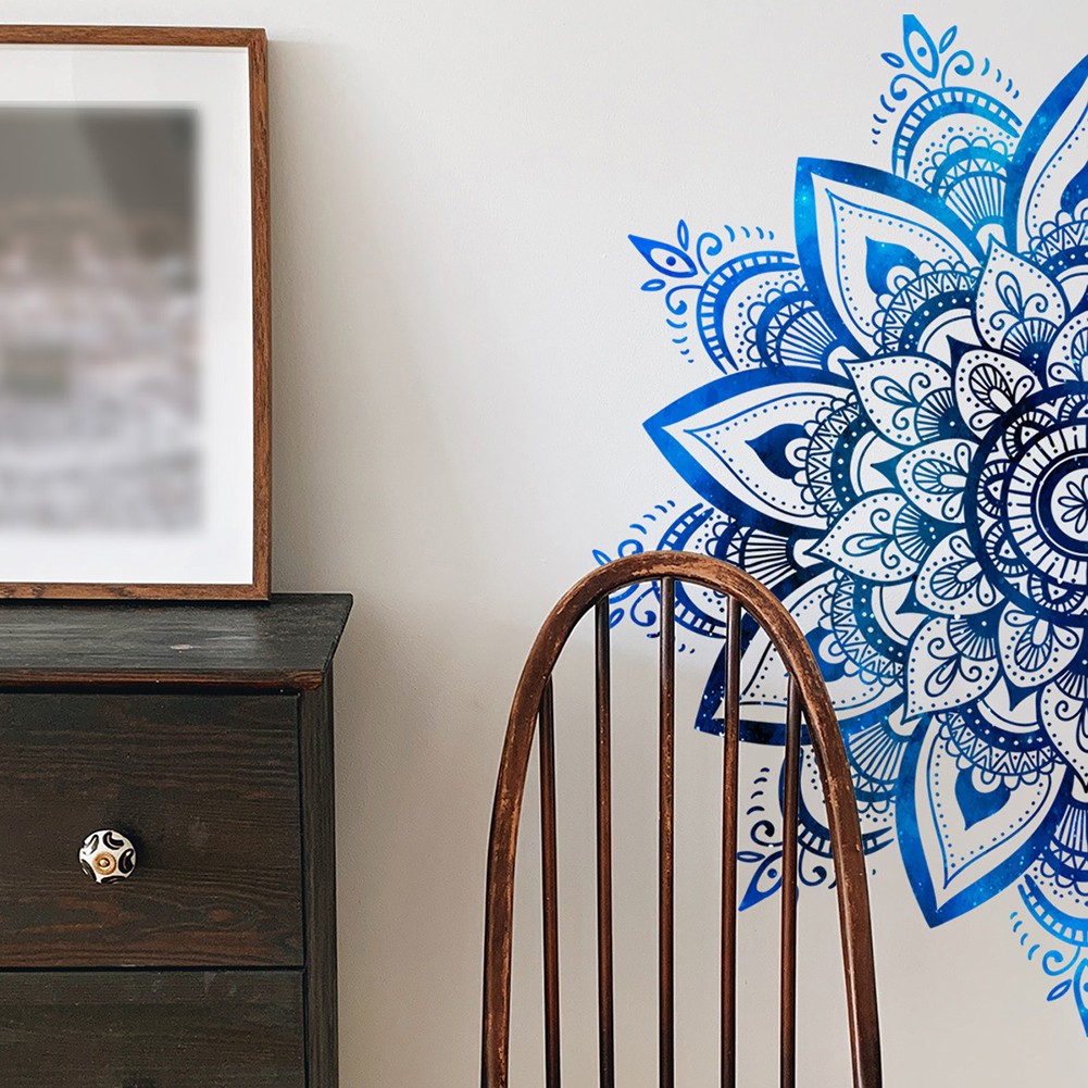 Adesivo murale vinile mandala disegno fiori di loto per arredamento casa e super - Foto 5 di 12