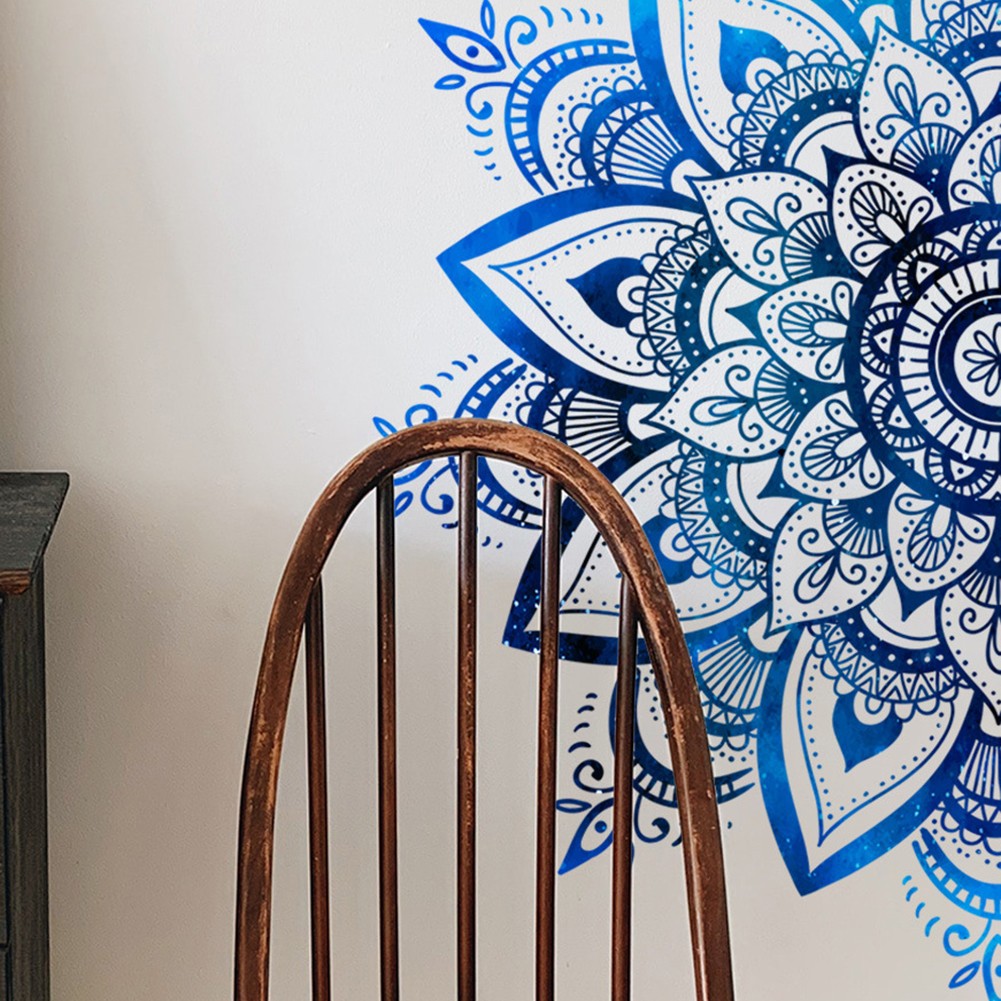 Adesivo murale vinile mandala disegno fiori di loto per arredamento casa e super - Foto 1 di 12