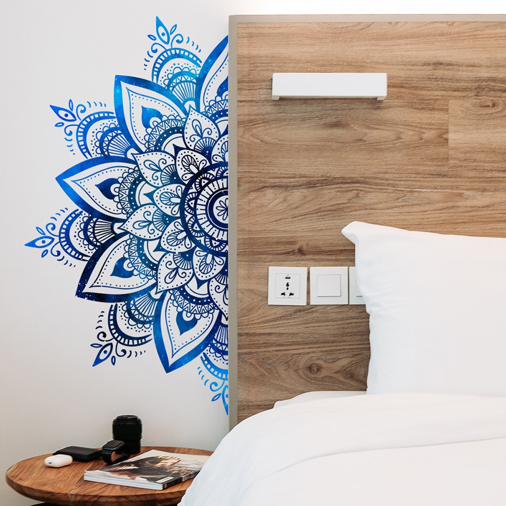 Adesivo murale vinile mandala disegno fiori di loto per arredamento casa e super - Foto 2 di 12