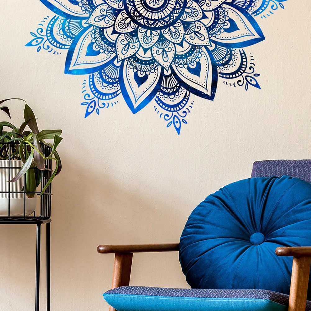 Adesivo murale vinile mandala disegno fiori di loto per arredamento casa e super - Foto 6 di 12
