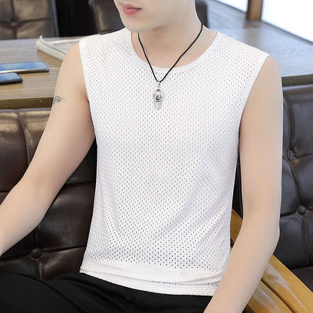 Men's Fashionable Ice Silk Tank Tops Lightweight and Breathable Material - Picture 6 of 9
