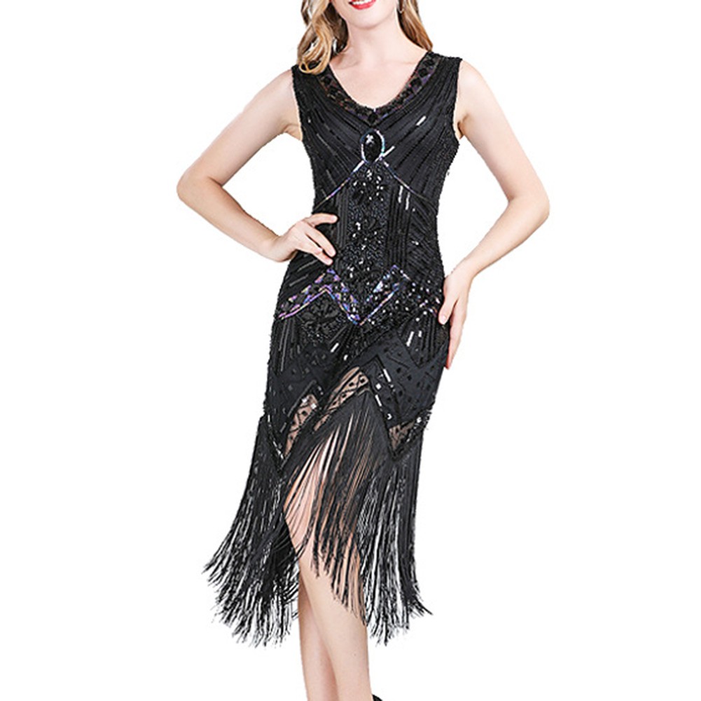Fashion Women\'s Dress With Sequins And Tassel Women1920s Club Elegant - Picture 17 of 18