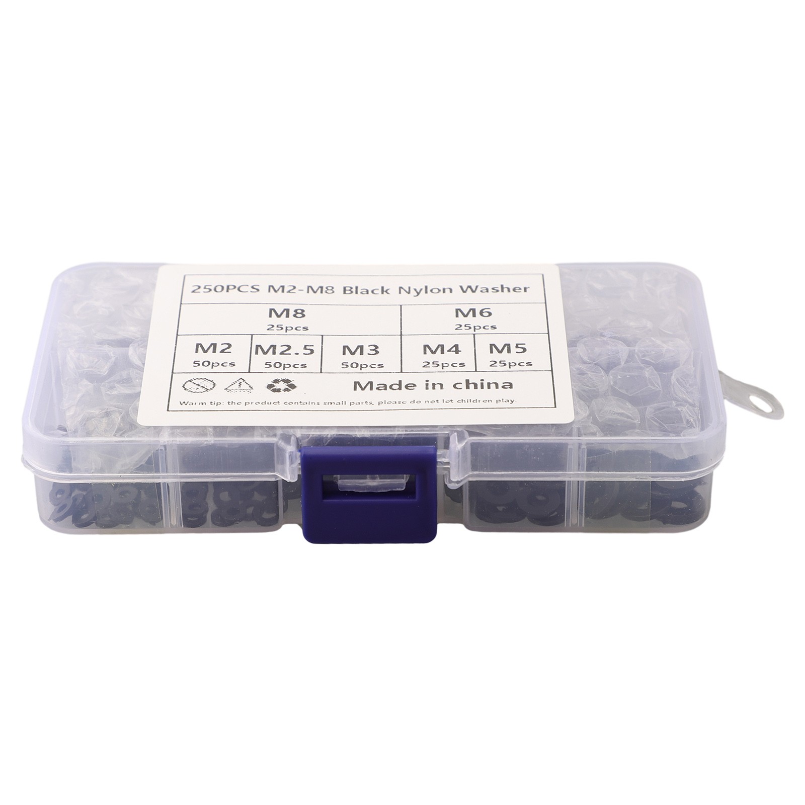 Kit De 250 Rondelles Plates Assorties - 7 Tailles M2 à M8 - Nylon Noir - Neuf Sous Emballage