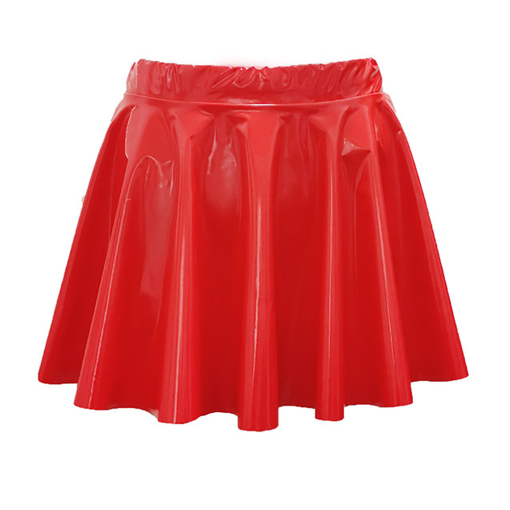 Flirty and Fun Black PVC Leather Pleated Short Skirt for Women Flared A Line