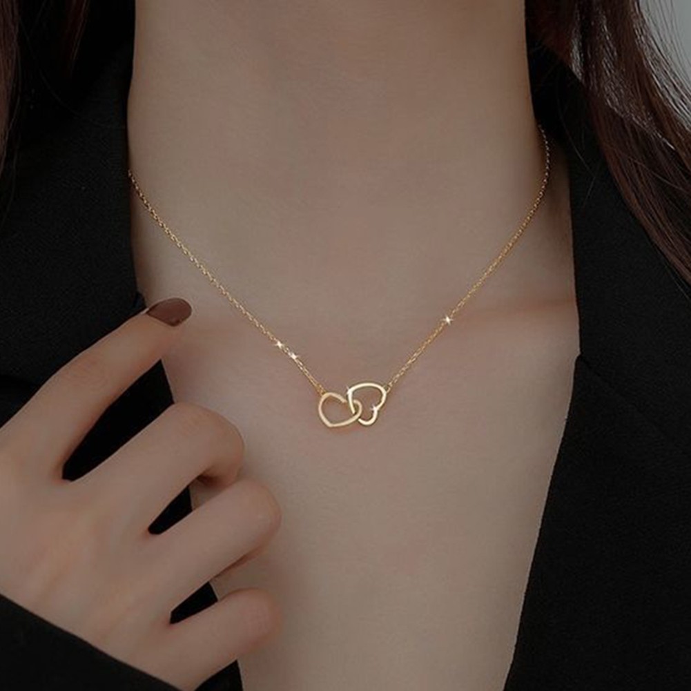 Elegant double ring heart pendant necklace understated beauty for women - Picture 2 of 14