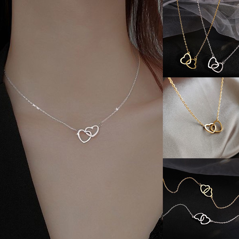 Elegant double ring heart pendant necklace understated beauty for women - Picture 1 of 14