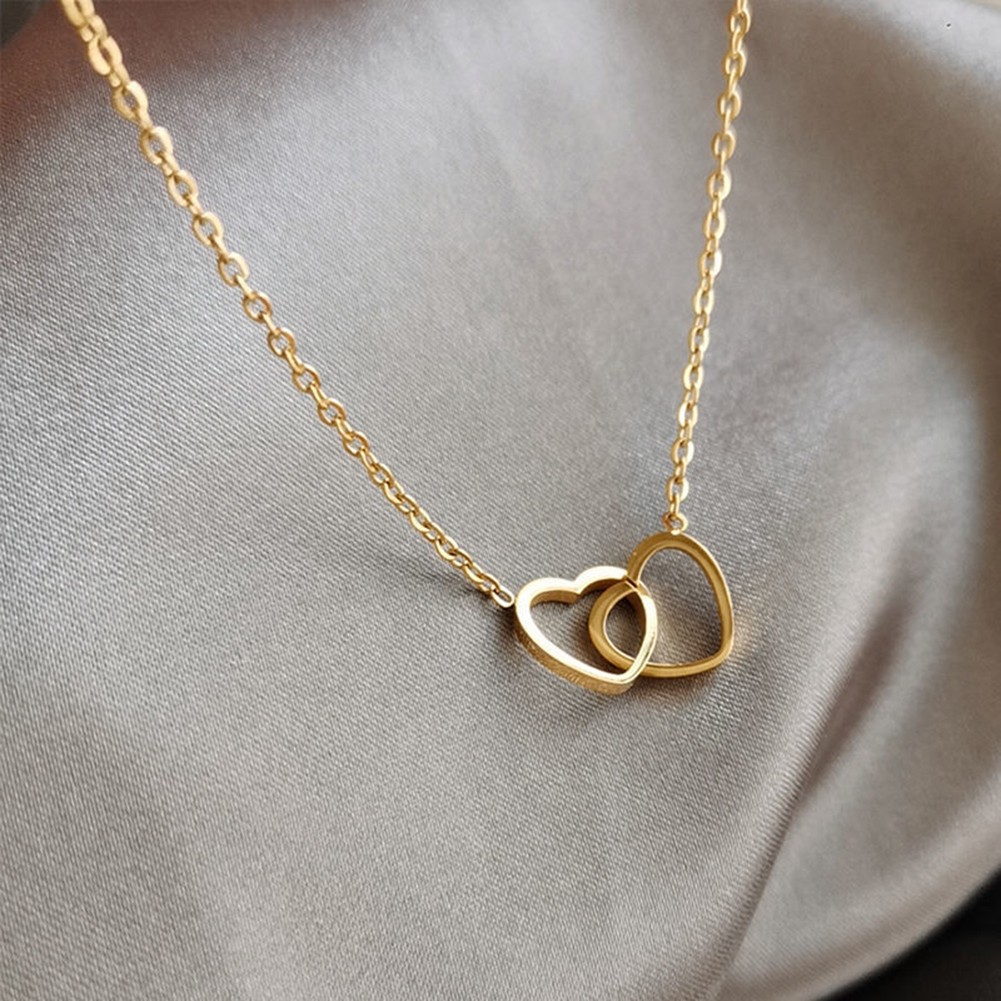 Elegant double ring heart pendant necklace understated beauty for women - Picture 5 of 14