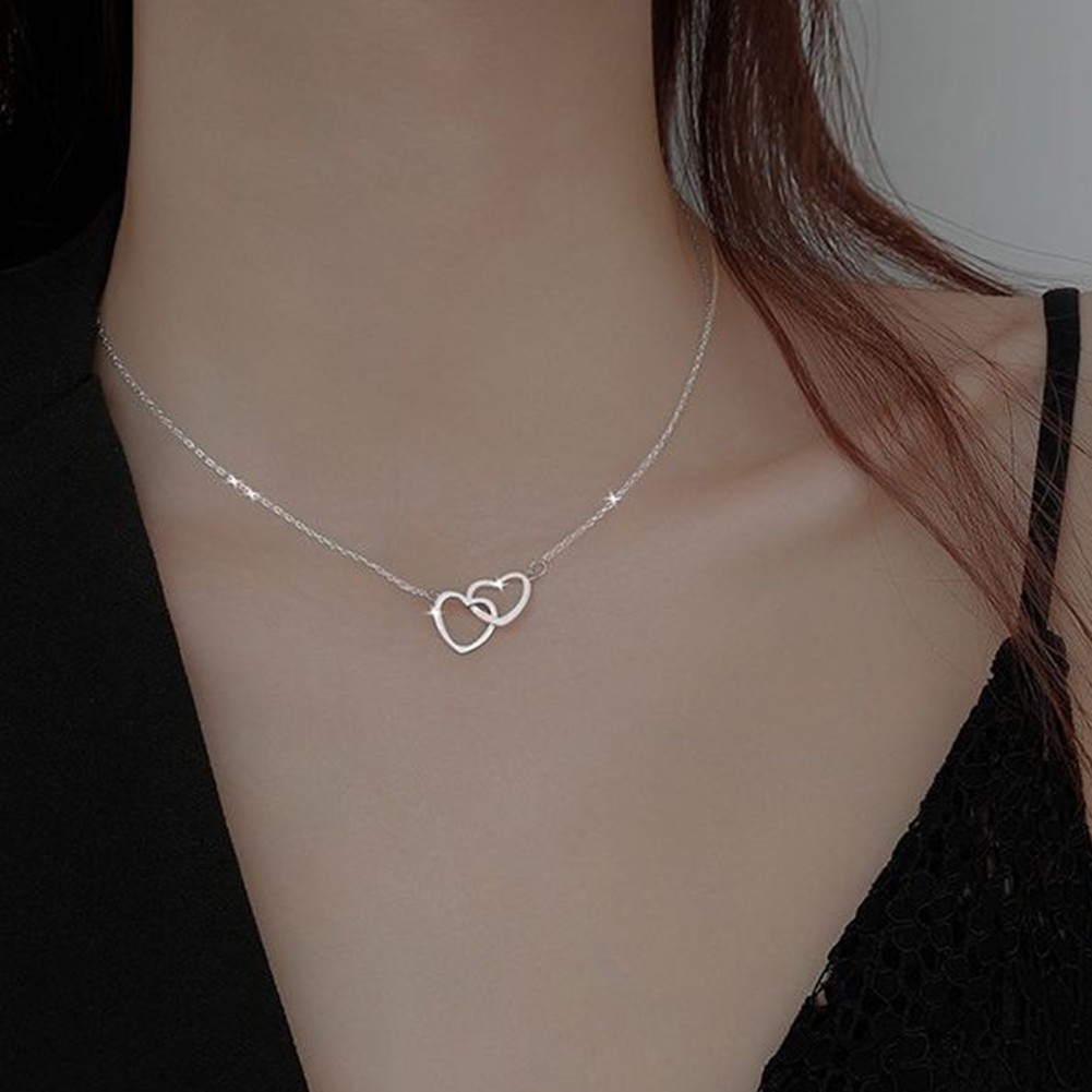 Elegant double ring heart pendant necklace understated beauty for women - Picture 8 of 14