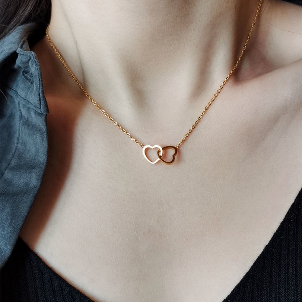 Elegant double ring heart pendant necklace understated beauty for women - Picture 7 of 14