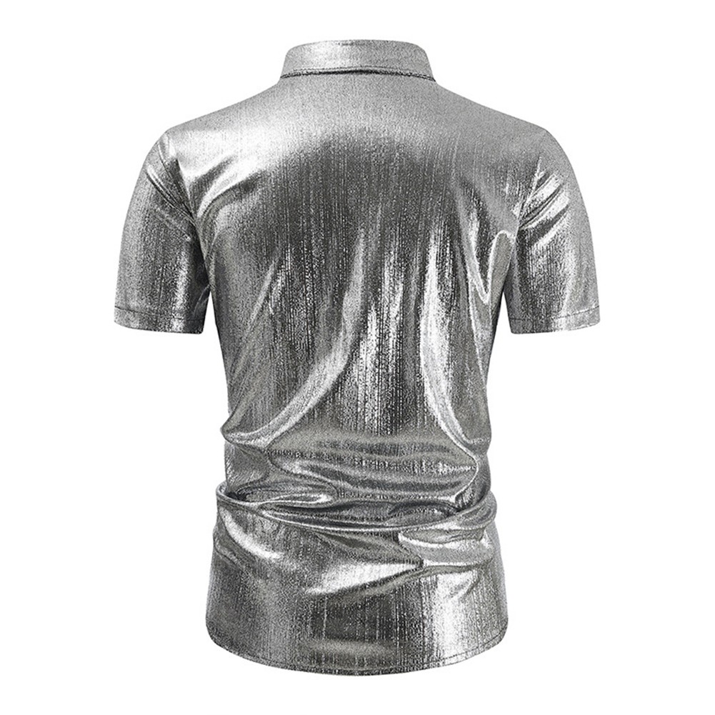 Sofisticata camicia uomo slim fit lucida manica corta per top night club - Foto 15 di 27