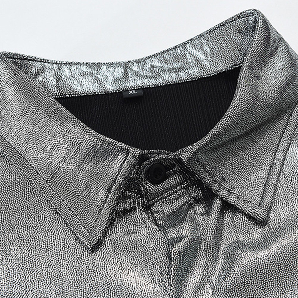 Sofisticata camicia uomo slim fit lucida manica corta per top night club - Foto 16 di 27
