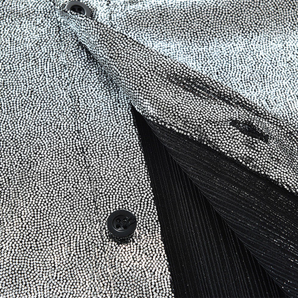 Sofisticata camicia uomo slim fit lucida manica corta per top night club - Foto 18 di 27