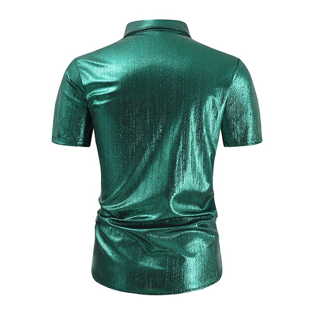Sofisticata camicia uomo slim fit lucida manica corta per top night club - Foto 23 di 27