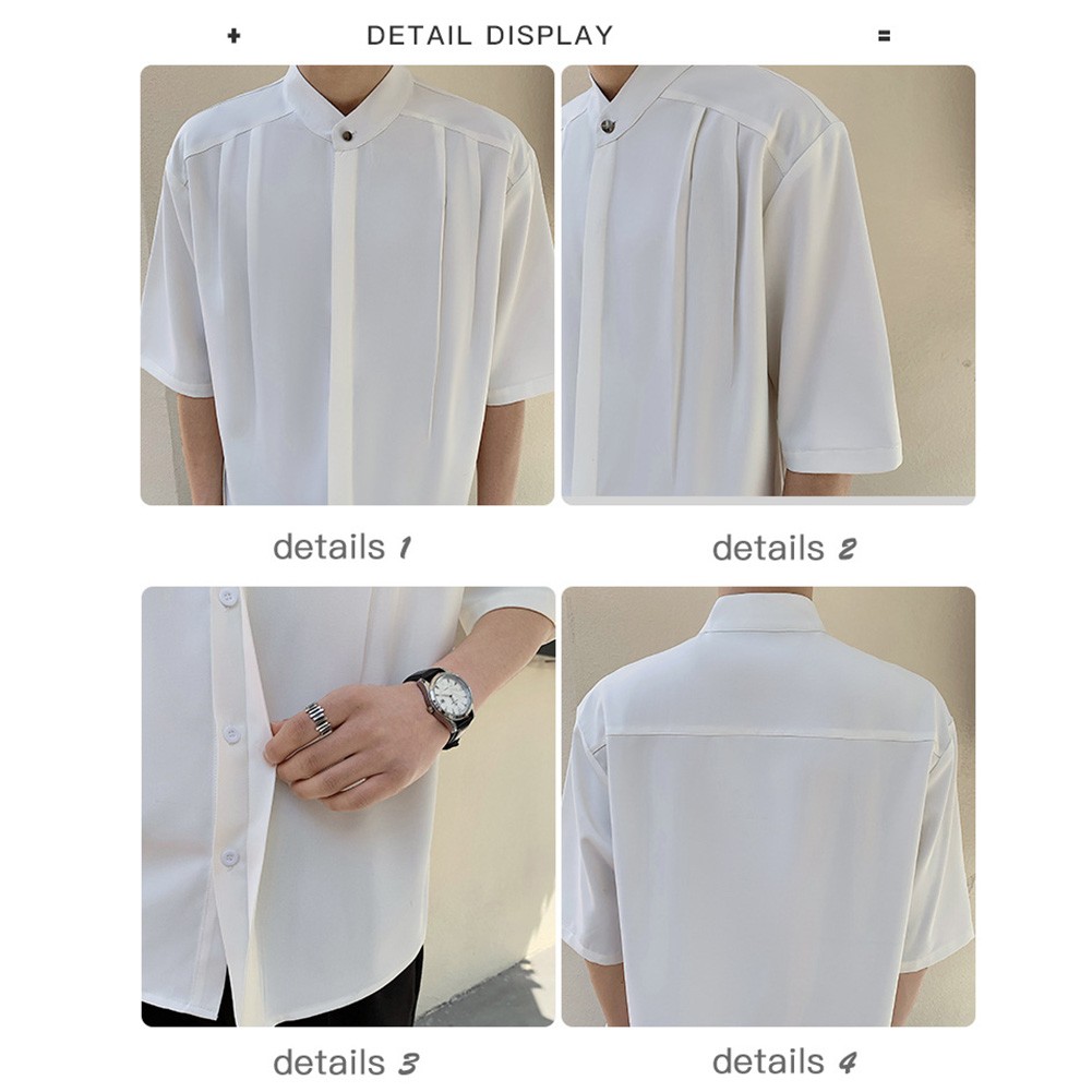 Summer Black Men Plain Loose Casual Short Sleeve Shirt Handsome Button Top - Picture 16 of 34