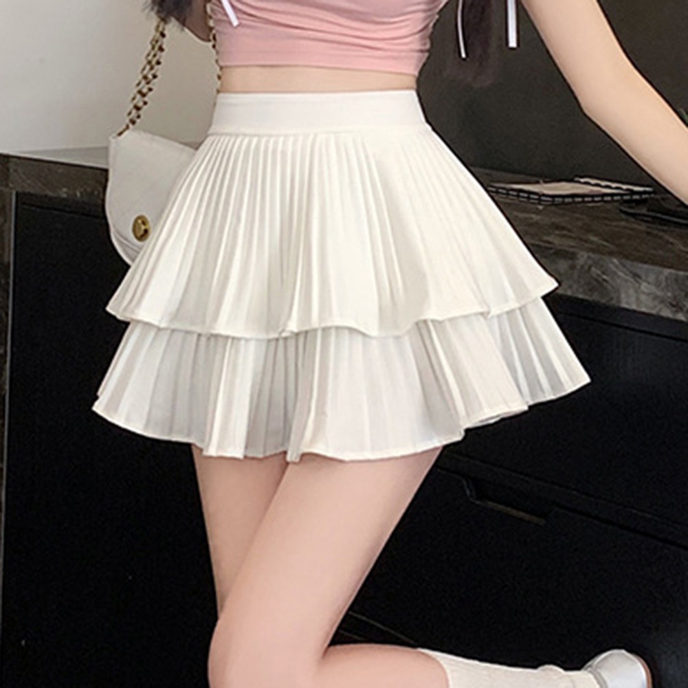 Casual Women's High Waisted Ruffled Pleated Short Skirt in Solid Color - Picture 24 of 39