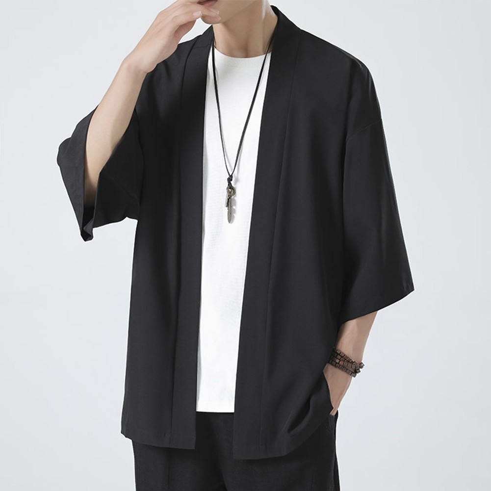 Classic Men's Japanese Kimono Top Robe Coat Outerwear Open Front Cardigan - Picture 25 of 38
