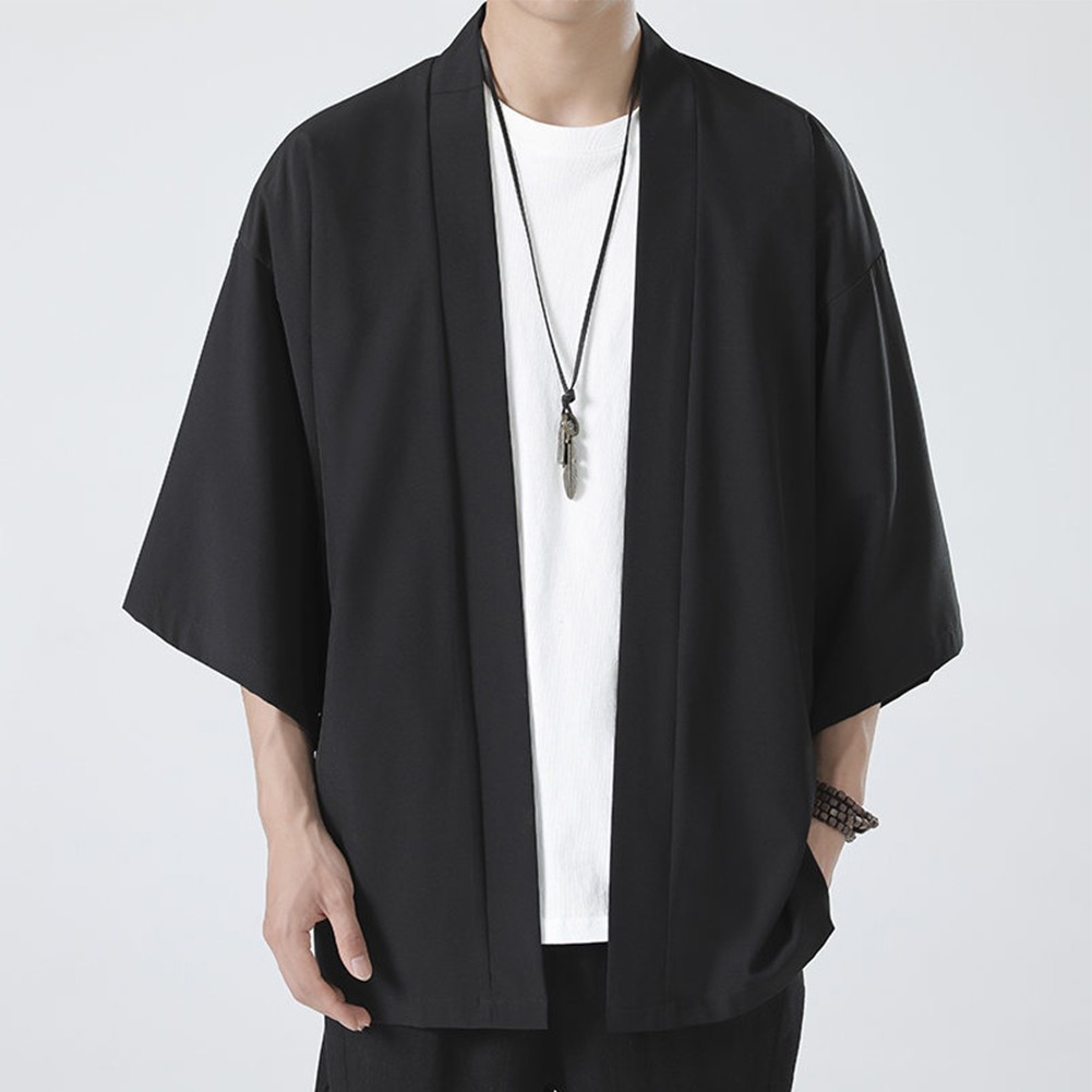 Classic Men's Japanese Kimono Top Robe Coat Outerwear Open Front Cardigan - Picture 23 of 38
