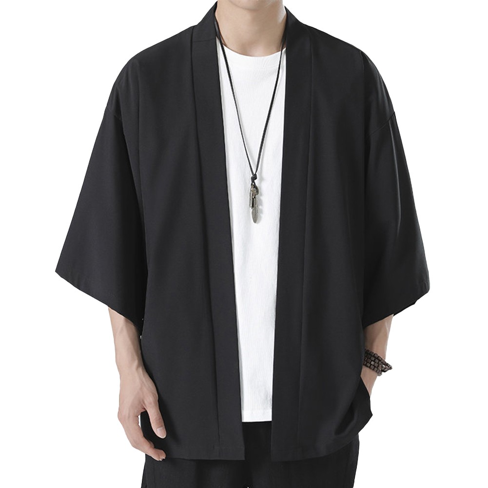 Classic Men's Japanese Kimono Top Robe Coat Outerwear Open Front Cardigan - Picture 19 of 38