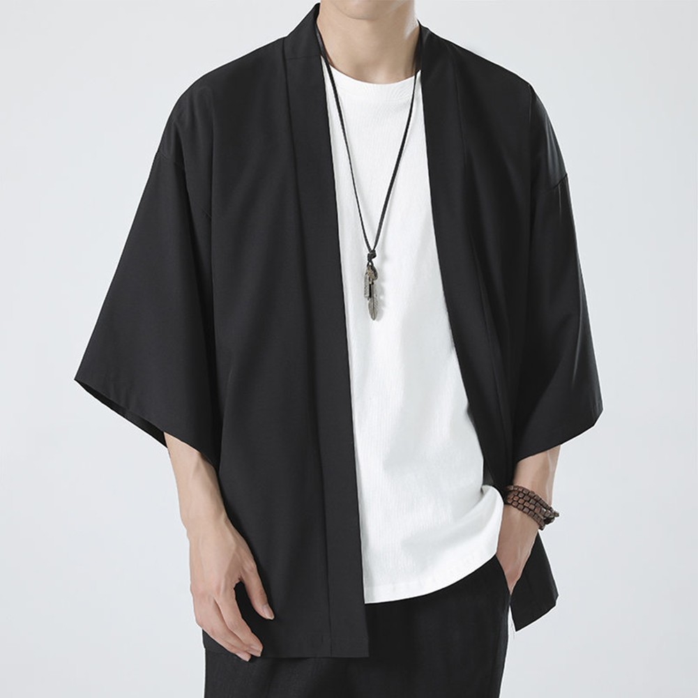 Classic Men's Japanese Kimono Top Robe Coat Outerwear Open Front Cardigan - Picture 21 of 38