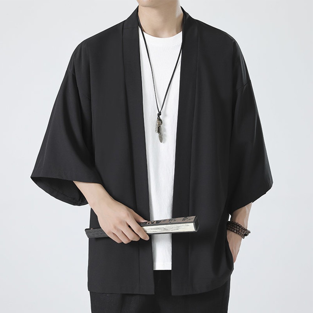 Classic Men's Japanese Kimono Top Robe Coat Outerwear Open Front Cardigan - Picture 20 of 38