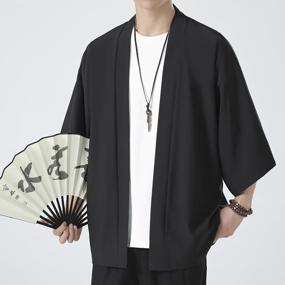 Classic Men's Japanese Kimono Top Robe Coat Outerwear Open Front Cardigan - Picture 24 of 38