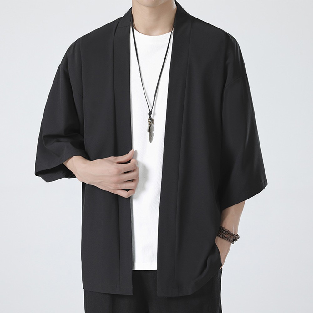Classic Men's Japanese Kimono Top Robe Coat Outerwear Open Front Cardigan - Picture 22 of 38