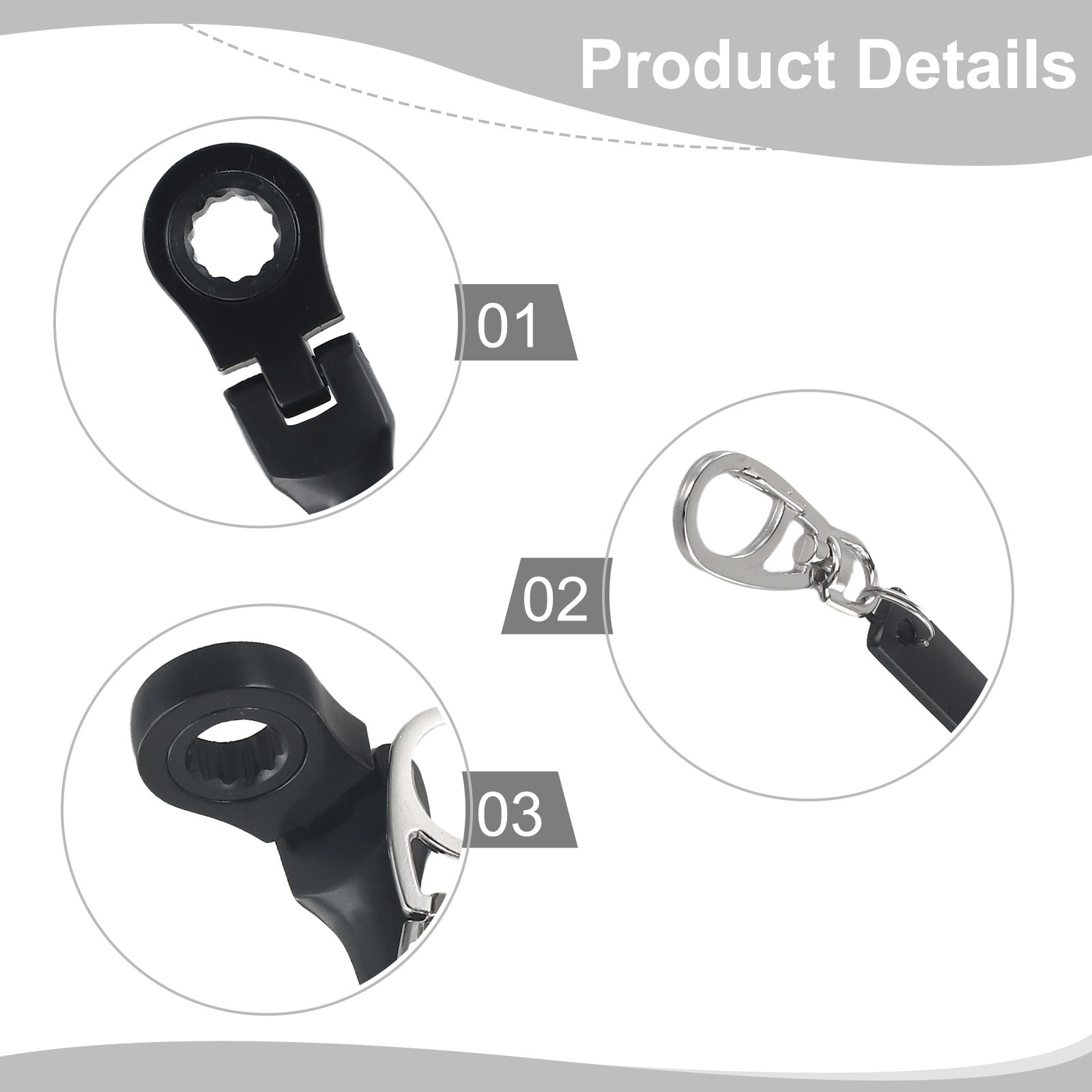 Mini 10mm Ratchet Wrench Keychain Tool 180 Degree Rotation (Mirror Silver) - Picture 46 of 58