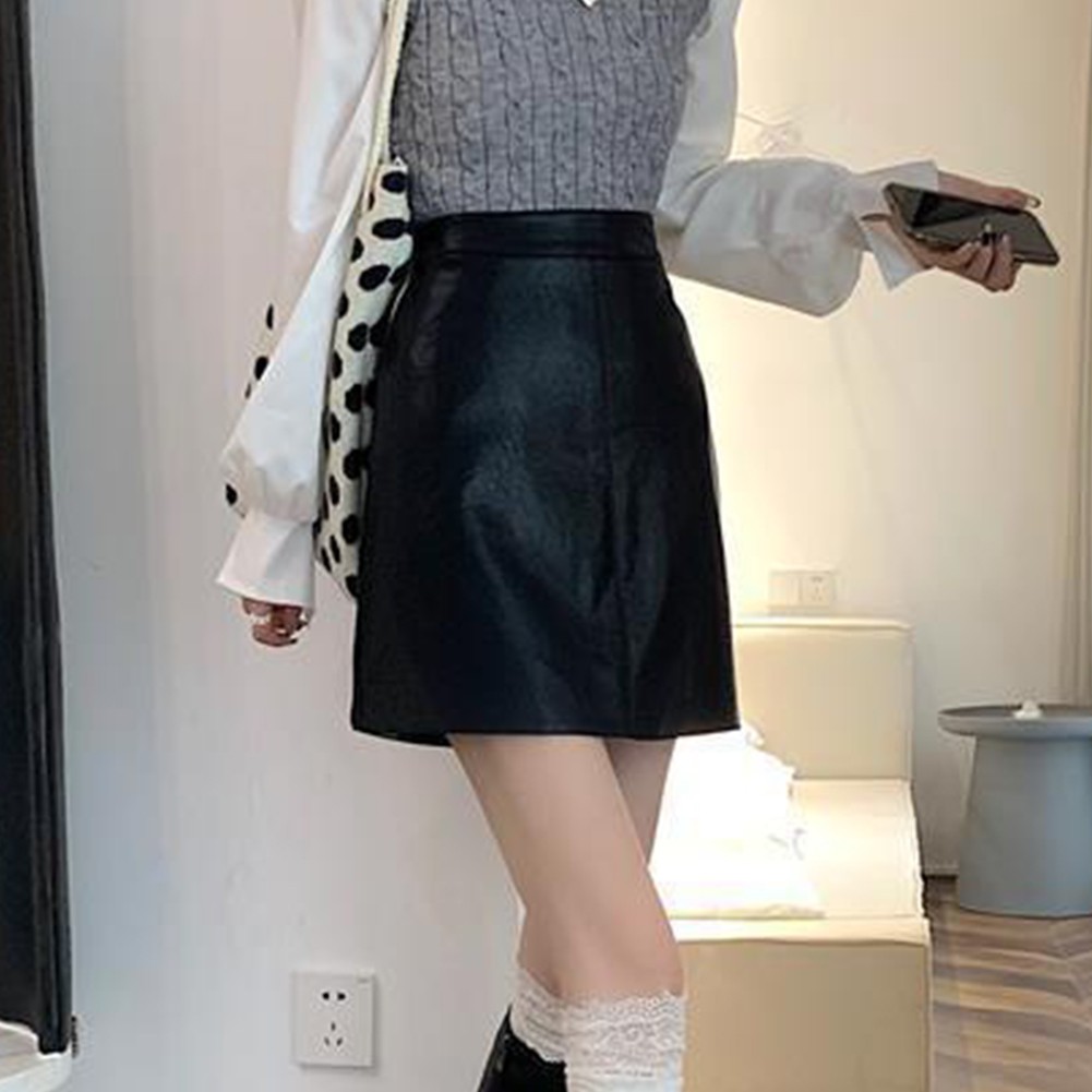 Trendy Short Skirt in PU Leather High Waist Design Feminine and Stylish - Picture 23 of 23