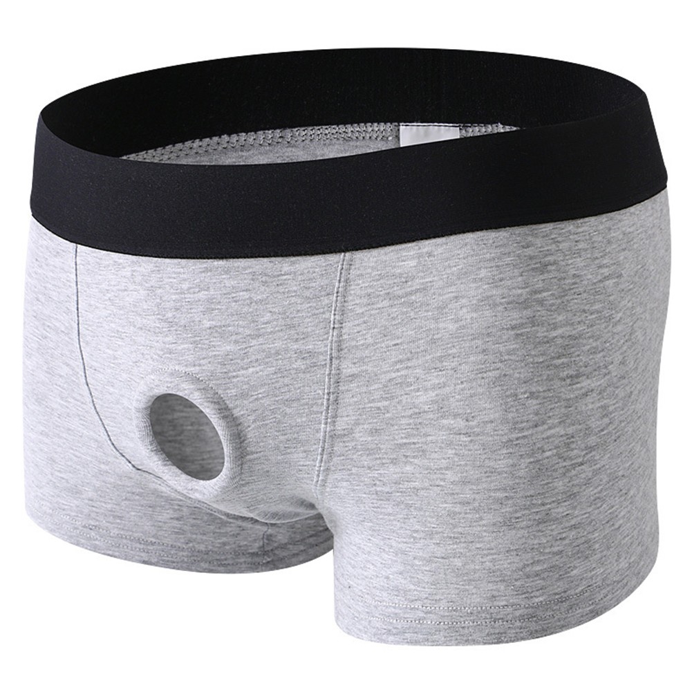 Breathable Low Waist Men's Cotton Underwear Boxer Briefs with Sexy Hole - Picture 15 of 22