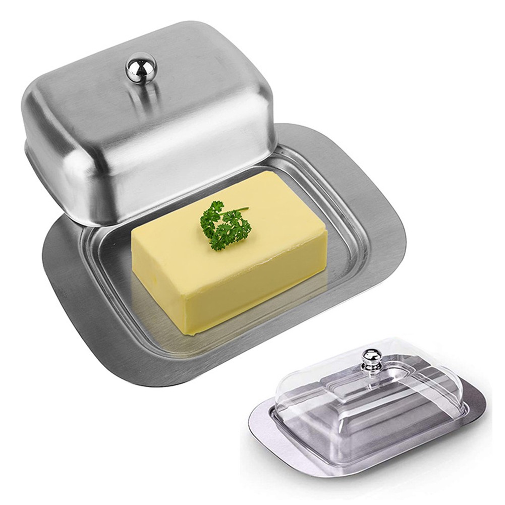 Stylish Brushed Stainless Steel Butter Dish Cheese Storage Tray Container - Picture 27 of 29