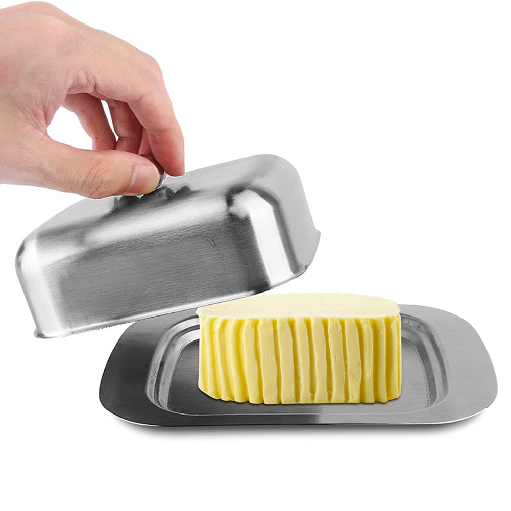Stylish Brushed Stainless Steel Butter Dish Cheese Storage Tray Container - Picture 26 of 29