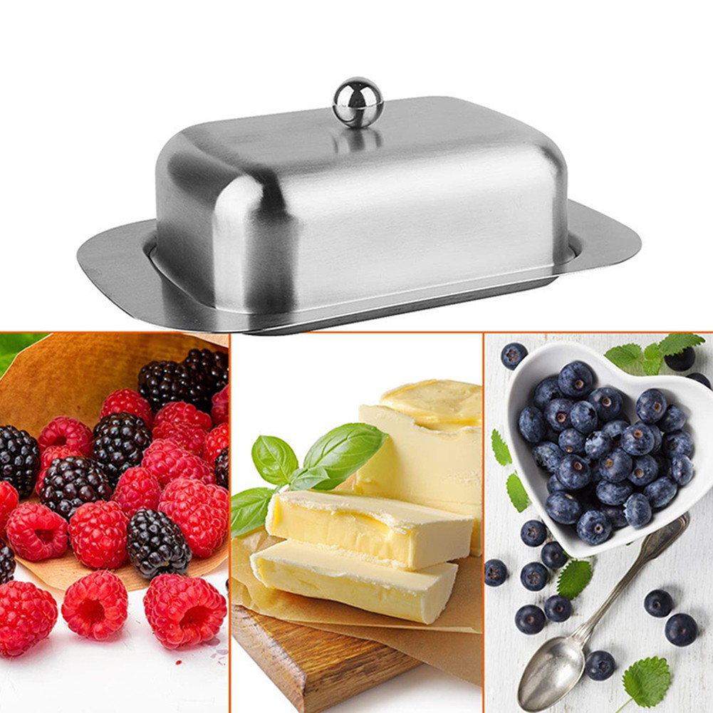 Stylish Brushed Stainless Steel Butter Dish Cheese Storage Tray Container - Picture 29 of 29