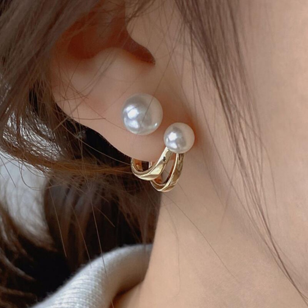Boucles D'oreilles Clous Vintage Ton Argent Avec Fausse Perle - Occasion