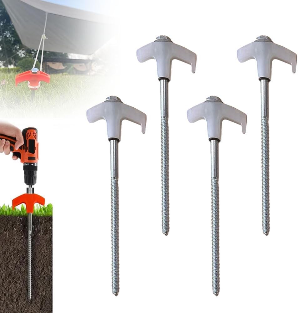 Heavy Duty Construction 8 Screw in Tent Stakes Robust Materials Camping Gear