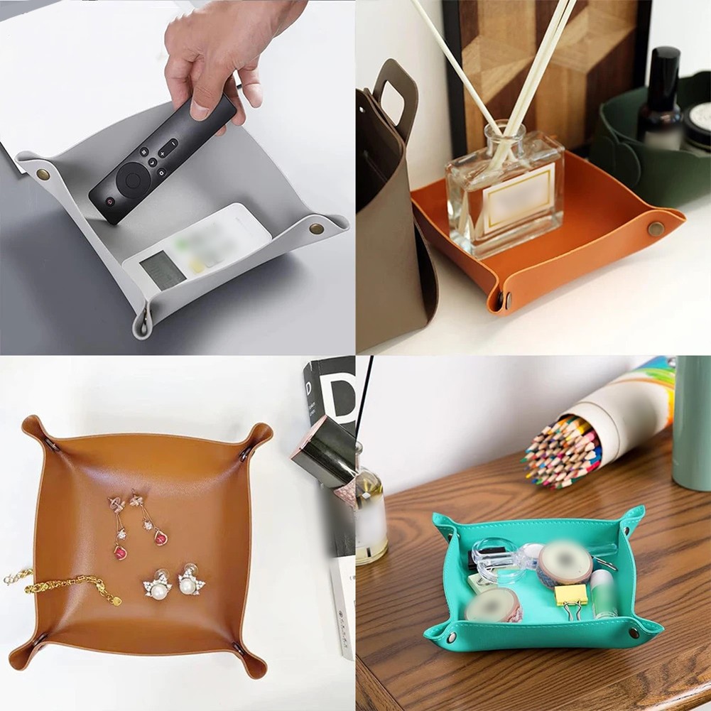 Elegant Foldable Leather Tray for Organizing Keys Jewelry and Earphones - Picture 21 of 40