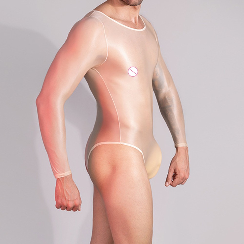 Men's Solid Long Sleeve High Elastic Bodysuit Lingerie Stretchy Thong Style - Picture 17 of 19