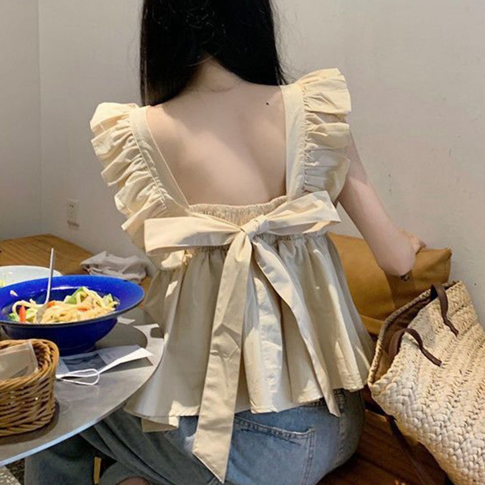 Blouse Crop Top Shirt 1*Tops A-shirt Backless Pleated Sleeveless Summer - Picture 16 of 37