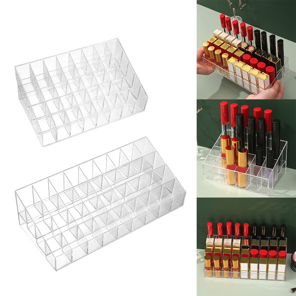 Neat and Handy Grid Makeup Organizer Box Transparent Lipstick Storage Solution - Picture 23 of 40