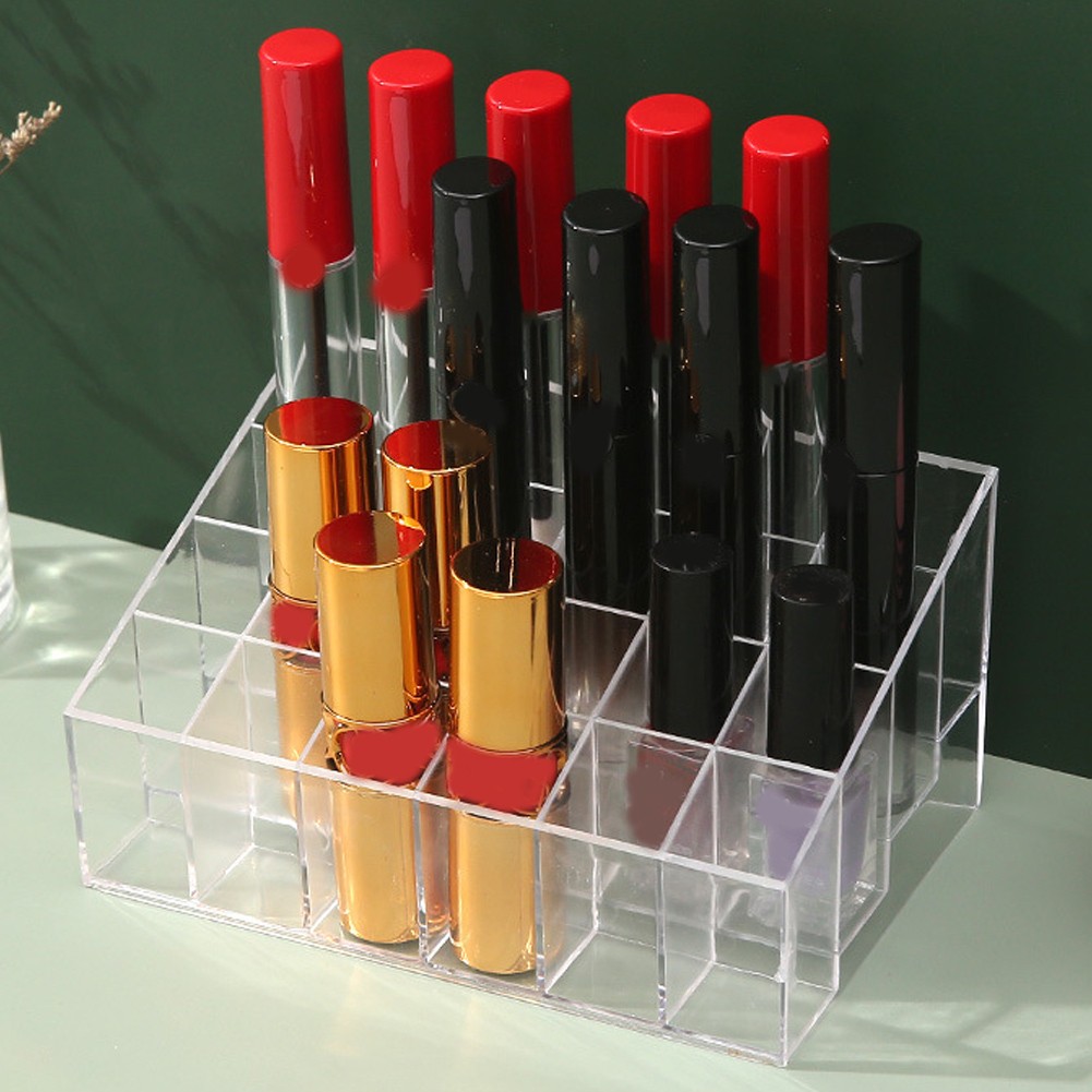 Neat and Handy Grid Makeup Organizer Box Transparent Lipstick Storage Solution - Picture 20 of 40