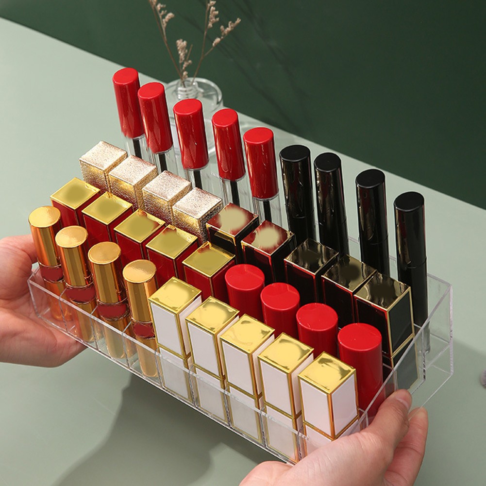 Neat and Handy Grid Makeup Organizer Box Transparent Lipstick Storage Solution - Picture 39 of 40
