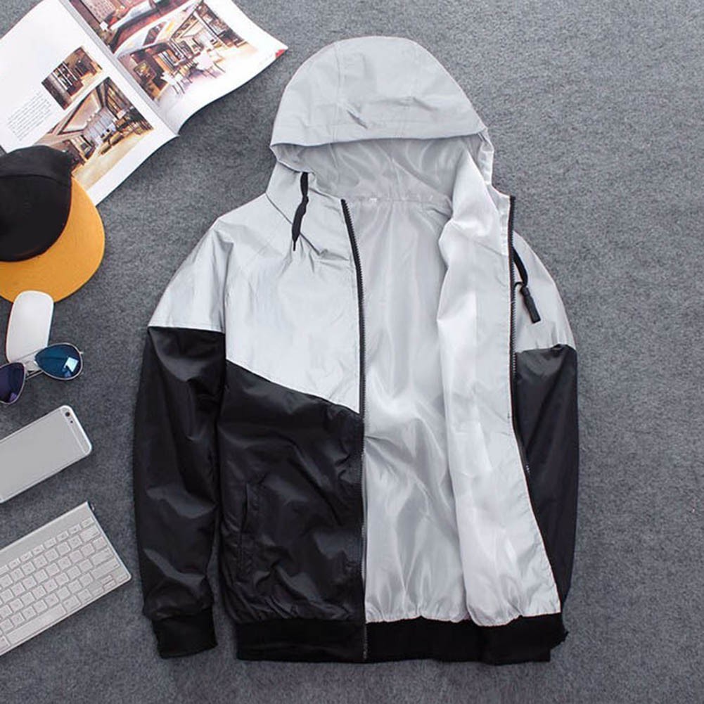 Manteau remise imperméable homme coupe-vent double tissu réfléchissant nuit hip hop