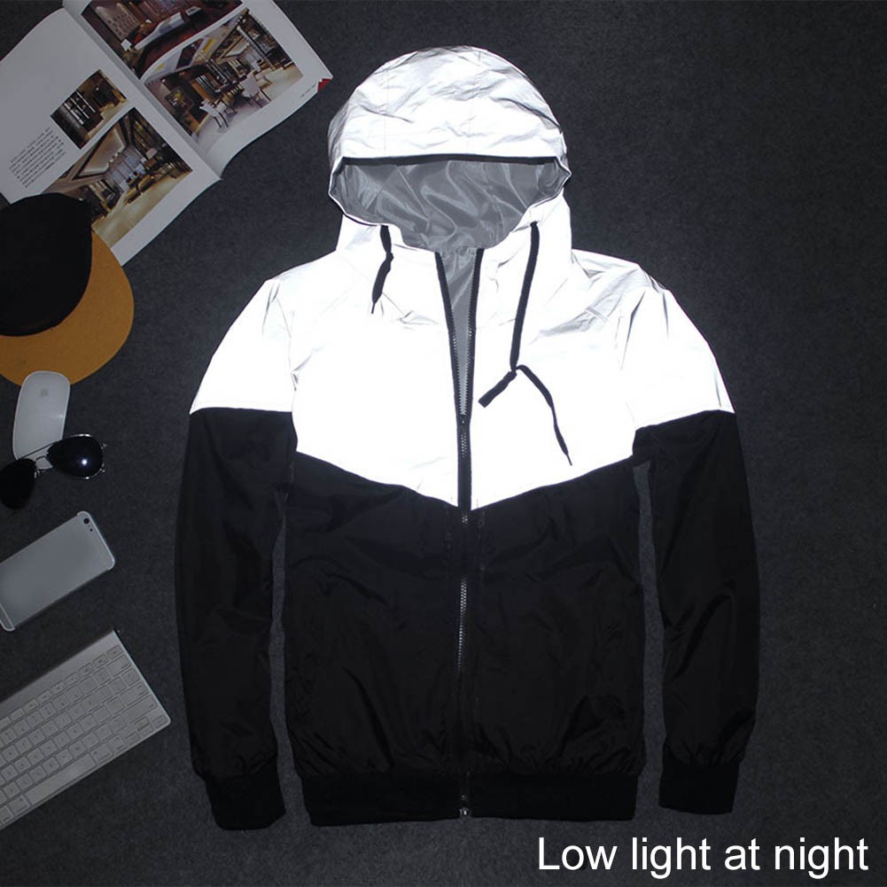 Manteau imperméable homme coupe-vent double tissu réfléchissant points de vente nuit hip hop