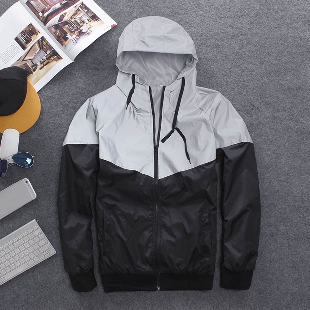 Manteau imperméable homme coupe-vent double tissu réfléchissant points de vente nuit hip hop