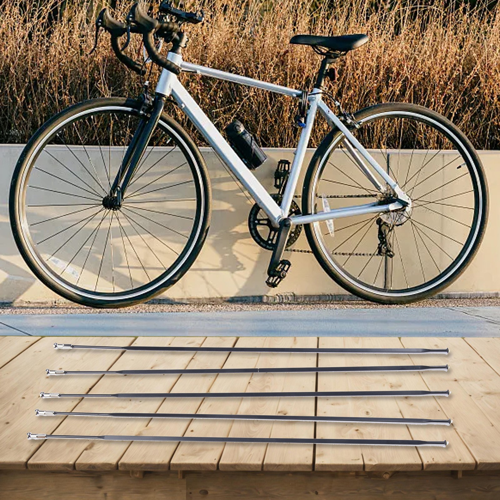 Bike Spoke Set Flat Straight Pull 5Pc High Strength Steel Rust Resistant - Picture 63 of 77