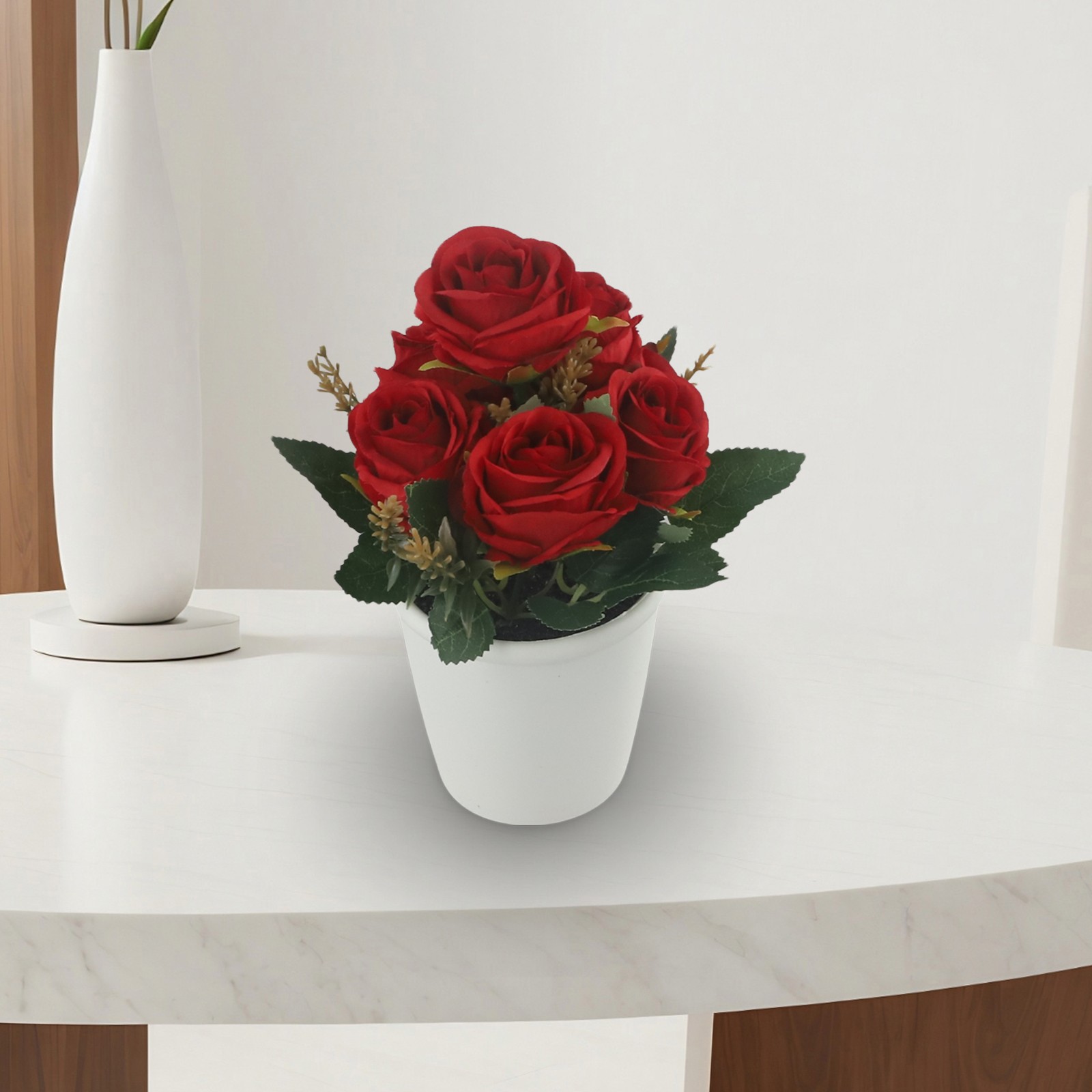 Rosa Fiore Artificiale Piante Feste Squisito Freshing Naturale IN Vaso - Foto 20 di 36