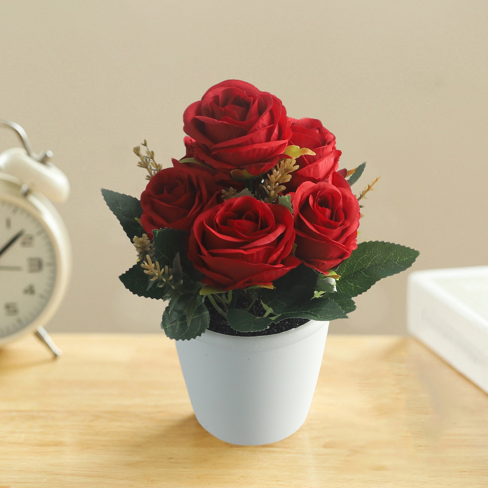 Rosa Fiore Artificiale Piante Feste Squisito Freshing Naturale IN Vaso - Foto 21 di 36