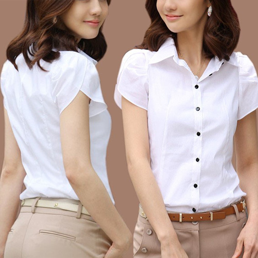 Women's Shirt Autumn Bussiness Daily Female Lapel Non Stretch Short Sleeve - Picture 17 of 22
