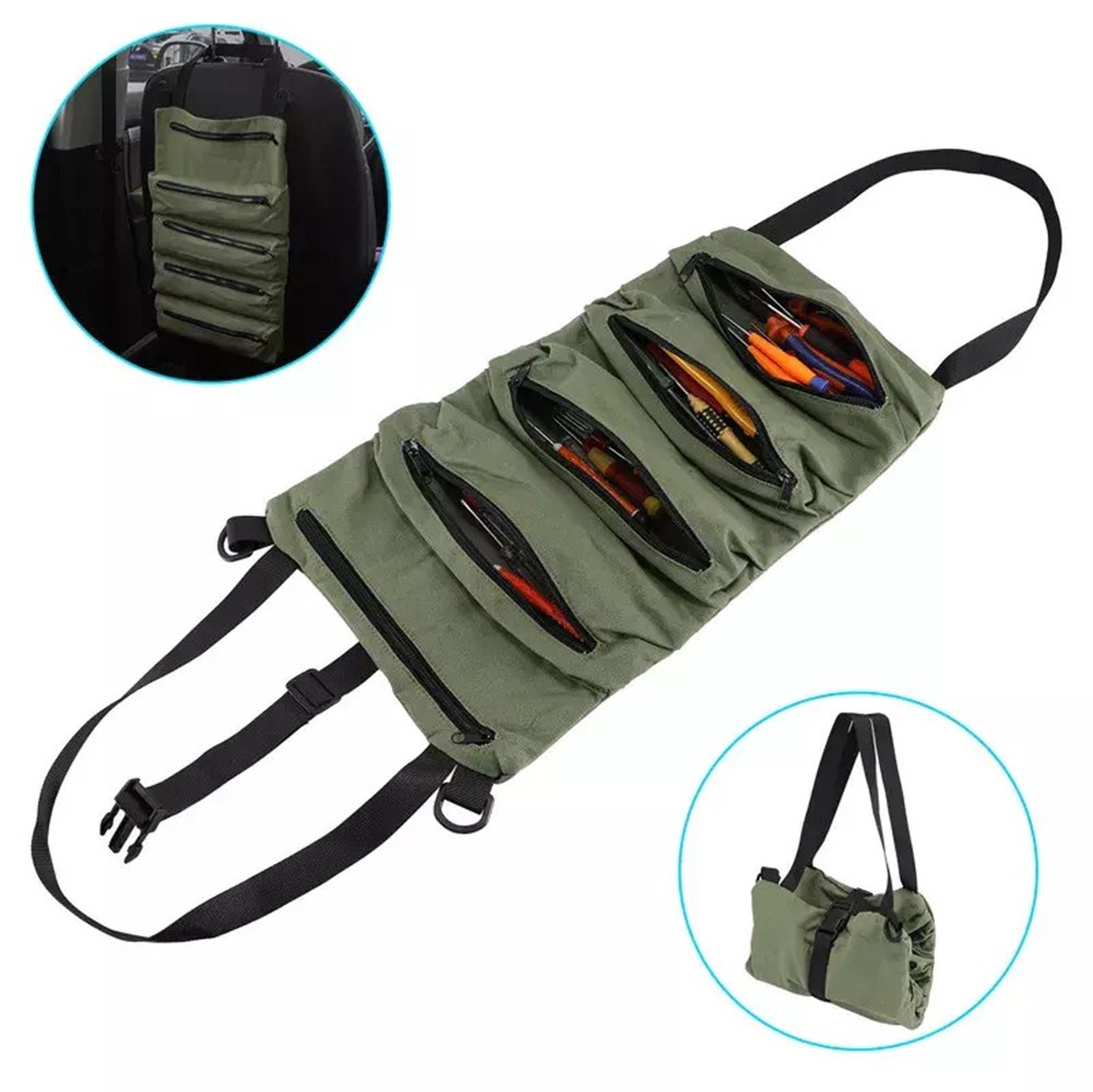 Multi-Purpose Tool Roll Up Bag Wrench Pouch Canvas Hanging Organizer w/ 5 Pocket - Picture 19 of 19